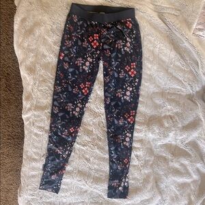 Kari Traa Blue mid-weight base layer Leggings Vibrant Floral Design